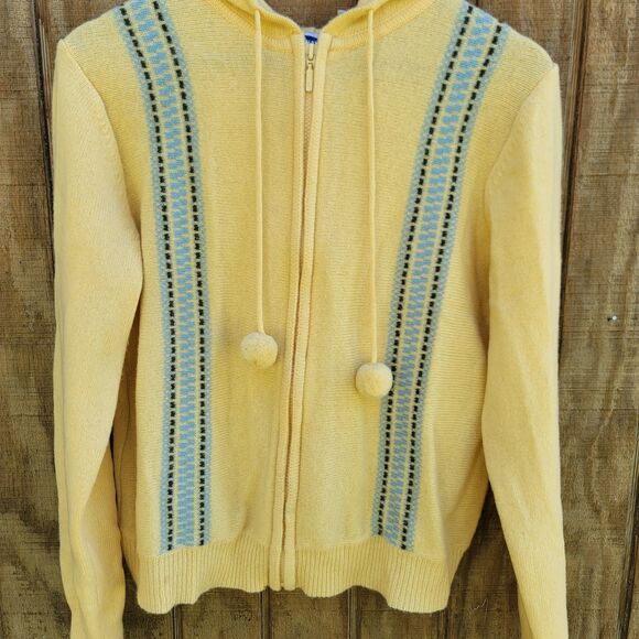 Old Navy Vtg 90s Yellow Full Zip Hooded 100% Lambs Wool Sweater Womens Size L - Picture 3 of 9
